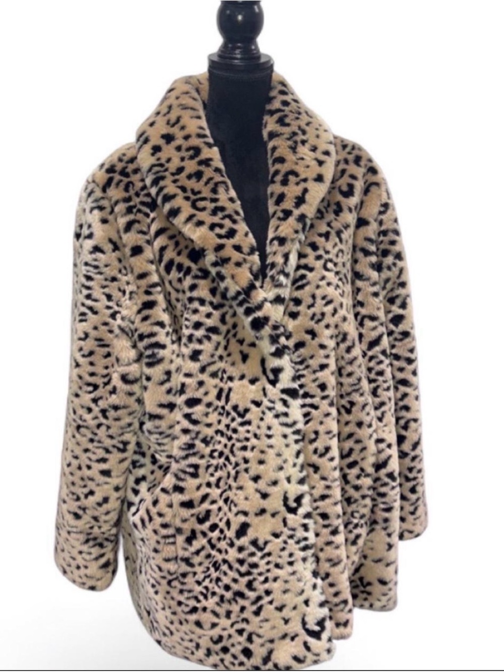 Donna Slayers Fabulous Furs Faux Fur Leopard Print Coat - Beige/Black suze XL